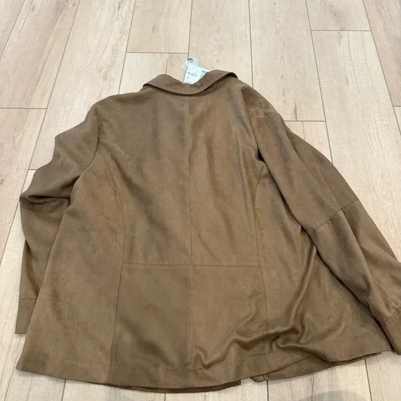August Max‎ Woman 2X Brown Suede Button Up Collared Jacket Coat - Picture 4 of 6